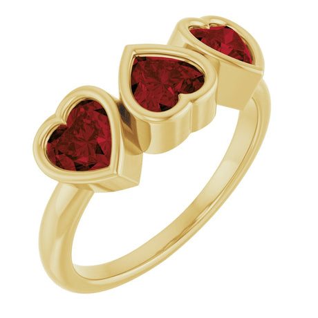 14K Yellow Gold Natural Mozambique Garnet Three-Stone Heart Ring