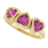 14K Yellow Gold Natural Pink Tourmaline Three-Stone Heart Ring