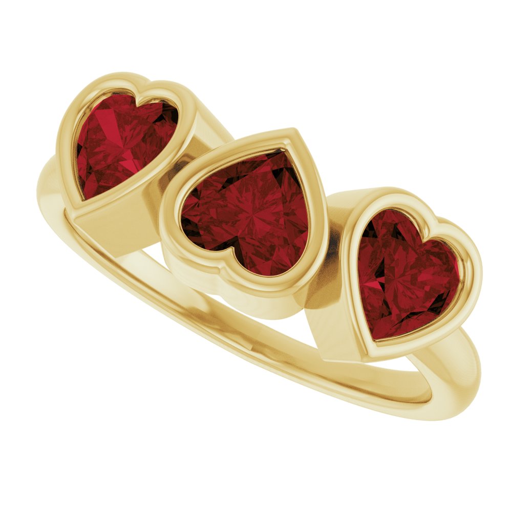 14K Yellow Gold Natural Mozambique Garnet Three-Stone Heart Ring