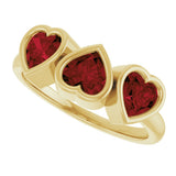 14K Yellow Gold Natural Mozambique Garnet Three-Stone Heart Ring