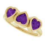 14K Yellow Gold Natural Amethyst Three-Stone Heart Ring
