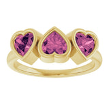14K Yellow Gold Natural Pink Tourmaline Three-Stone Heart Ring