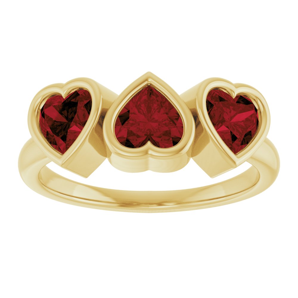 14K Yellow Gold Natural Mozambique Garnet Three-Stone Heart Ring