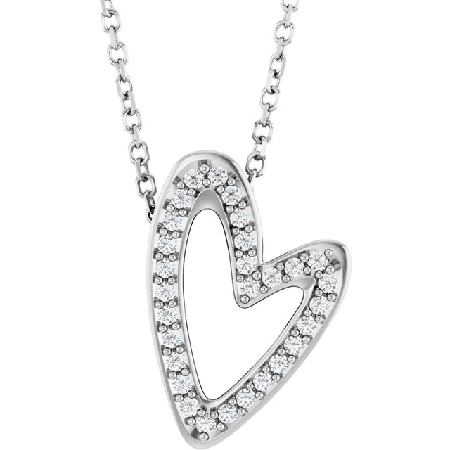 14K White Gold 1/8 CTW Natural Diamond Heart 18" Necklace