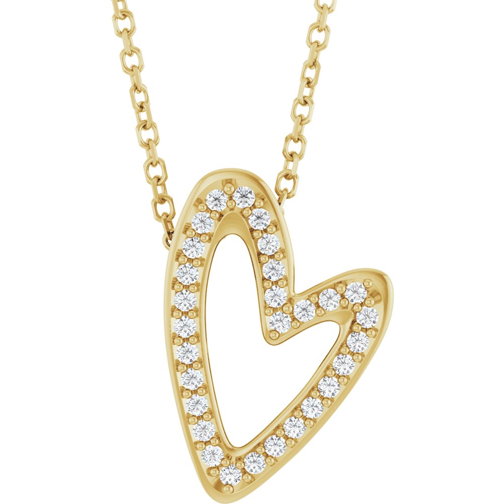 14K Yellow Gold 1/8 CTW Natural Diamond Heart 18" Necklace