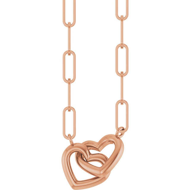 14K Rose Gold Interlocking Heart 18" Necklace