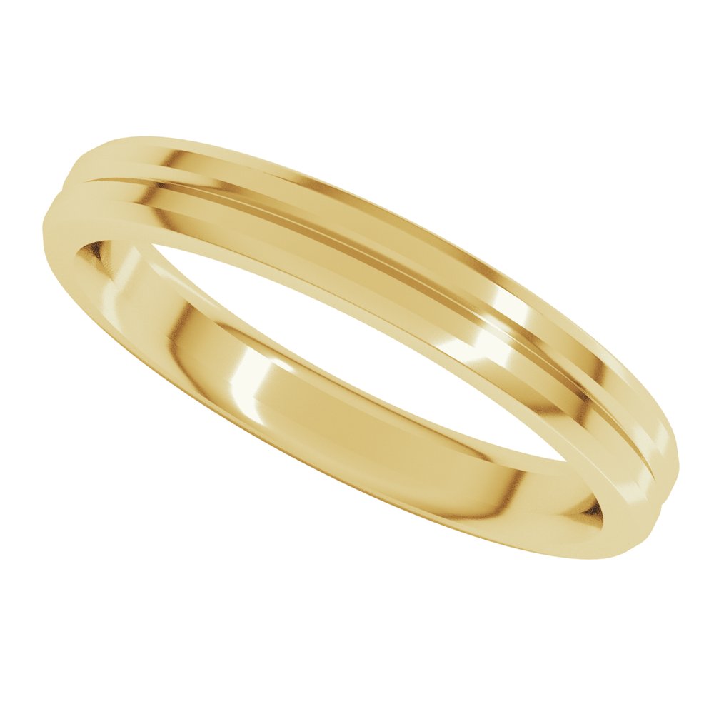 14K Yellow Gold 3 mm Beveled-Edge Grooved Comfort-Fit Flat Band Size 9