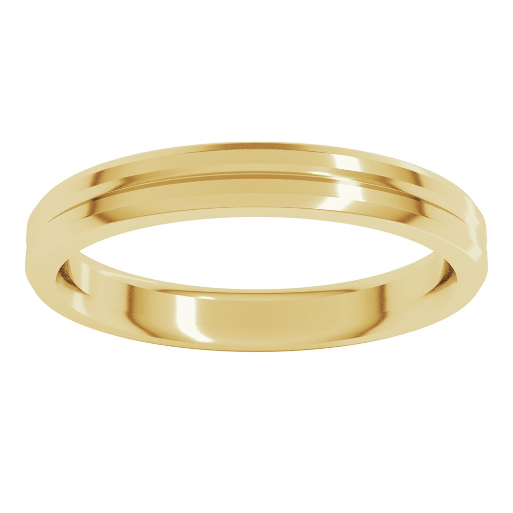 14K Yellow Gold 3 mm Beveled-Edge Grooved Comfort-Fit Flat Band Size 9