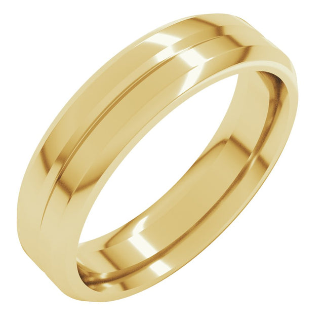 14K Yellow Gold 5 mm Beveled-Edge Grooved Comfort-Fit Flat Band Size 9