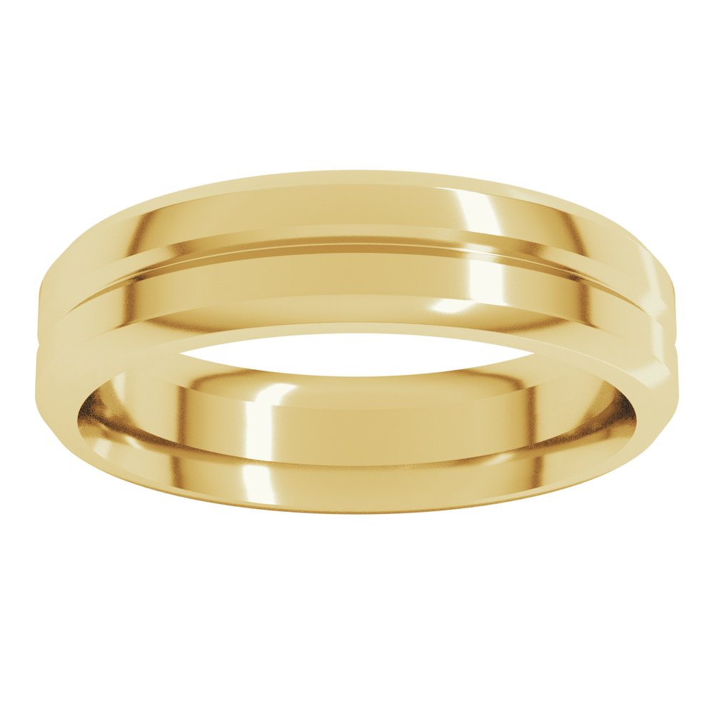 14K Yellow Gold 5 mm Beveled-Edge Grooved Comfort-Fit Flat Band Size 9