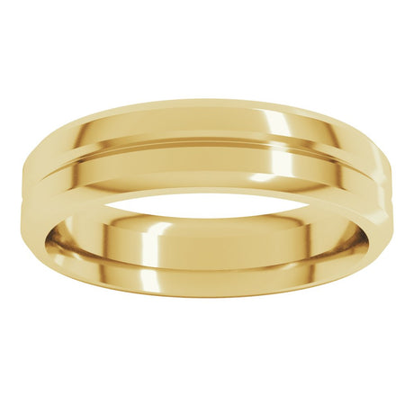 14K Yellow Gold 5 mm Beveled-Edge Grooved Comfort-Fit Flat Band Size 9