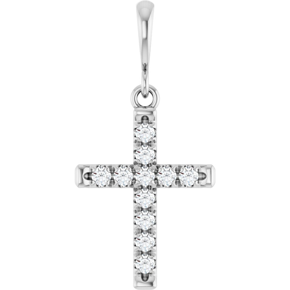 14K White Gold 1/5 CTW Lab-Grown Diamond French-Set Cross Pendant