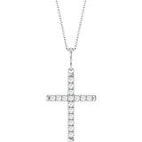 14K White Gold 3/8 CTW Lab-Grown Diamond French-Set Cross 16-18" Necklace