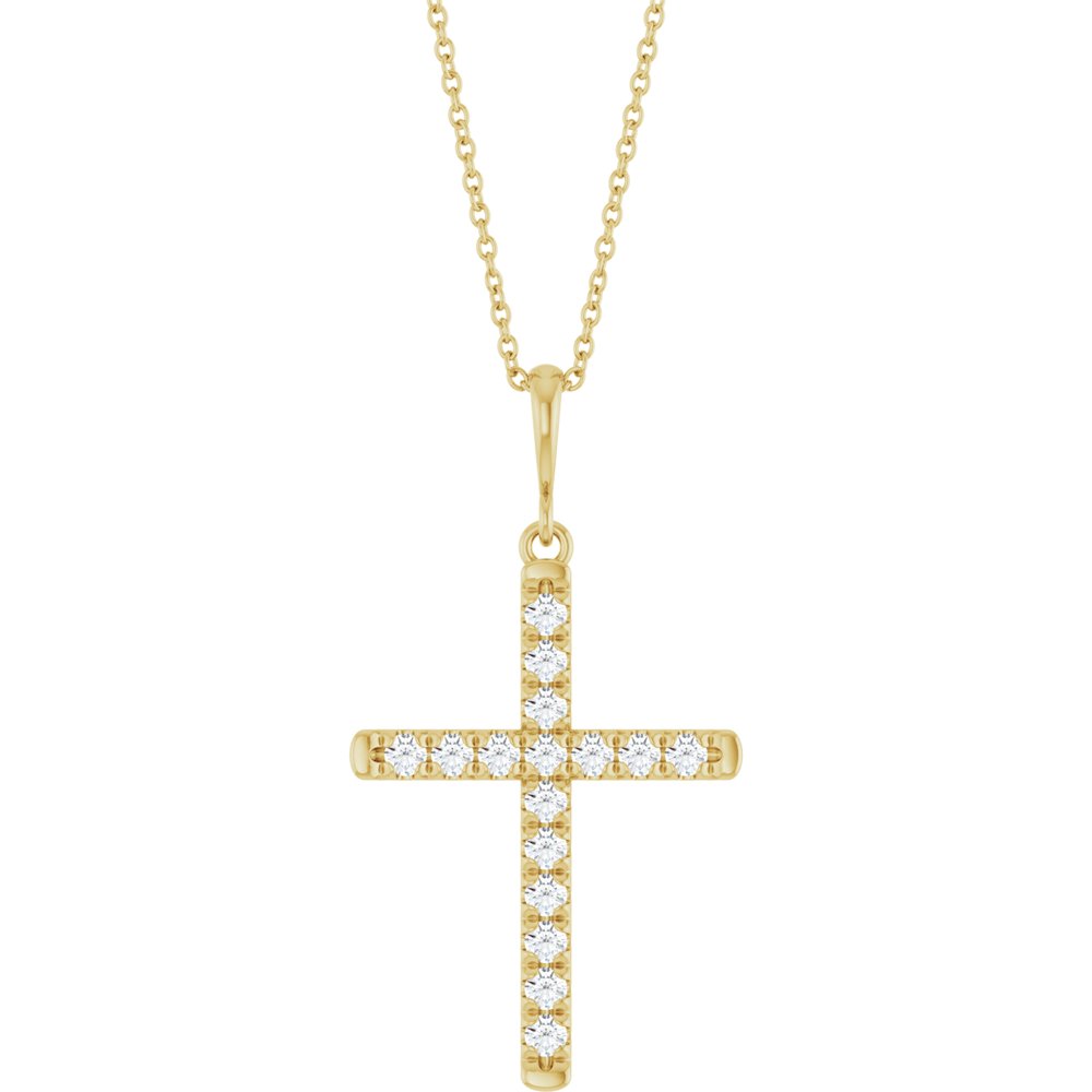 14K Yellow Gold 3/8 CTW Natural Diamond French-Set Cross 16-18" Necklace