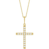 14K Yellow Gold 3/8 CTW Natural Diamond French-Set Cross 16-18" Necklace