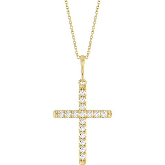 14K Yellow Gold 3/8 CTW Natural Diamond French-Set Cross 16-18" Necklace