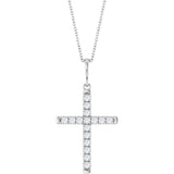 14K White Gold 3/8 CTW Lab-Grown Diamond French-Set Cross 16-18" Necklace