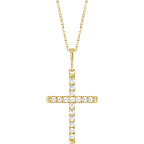 14K Yellow Gold 3/8 CTW Lab-Grown Diamond French-Set Cross 16-18" Necklace