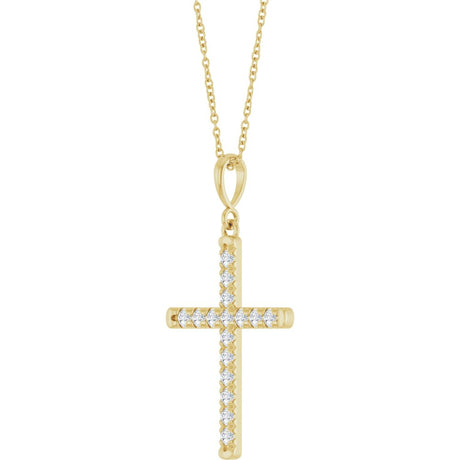 14K Yellow Gold 3/8 CTW Natural Diamond French-Set Cross 16-18" Necklace