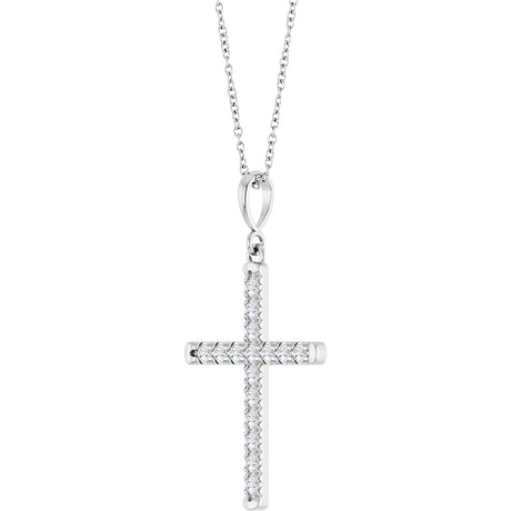 14K White Gold 3/8 CTW Natural Diamond French-Set Cross 16-18" Necklace