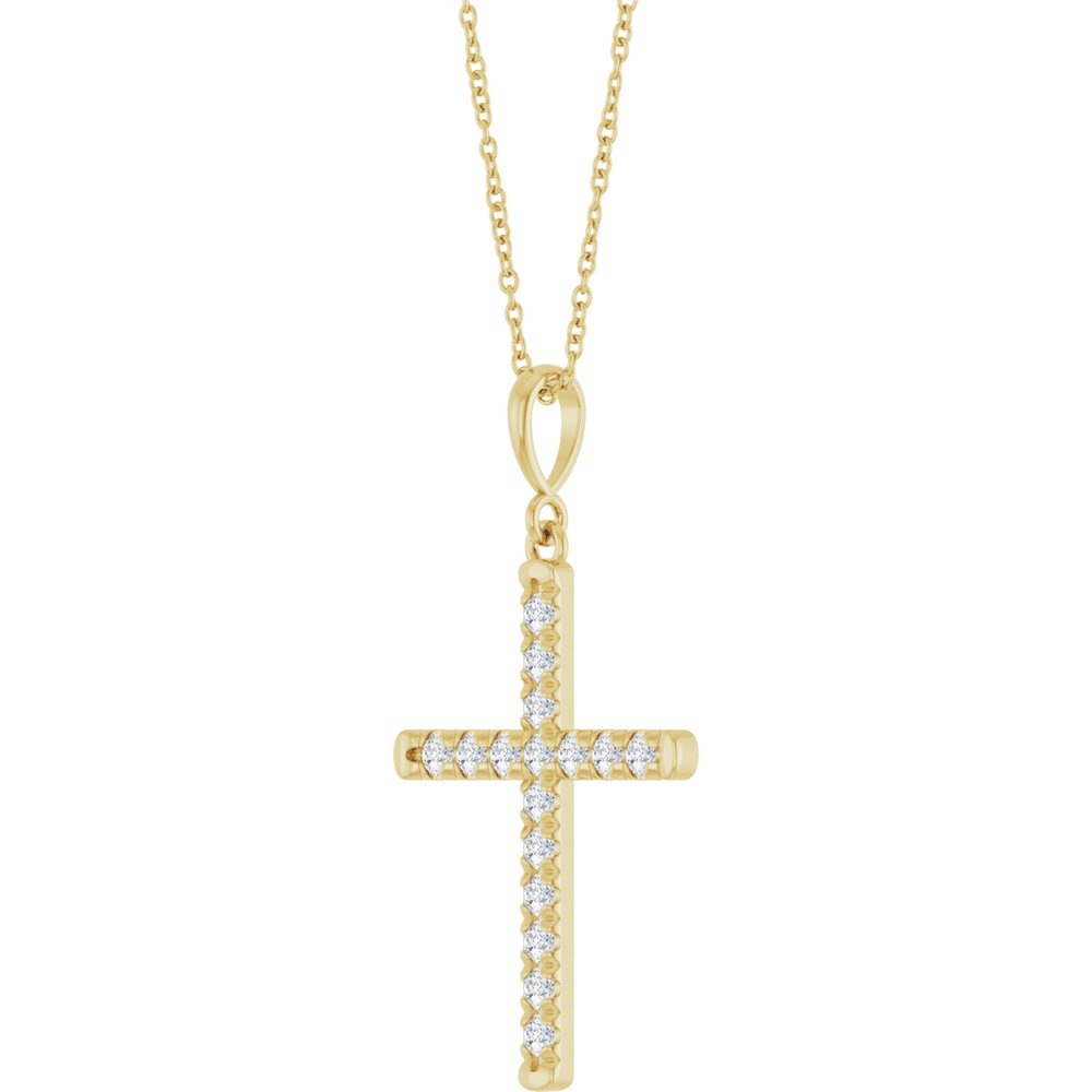 14K Yellow Gold 3/8 CTW Natural Diamond French-Set Cross 16-18" Necklace