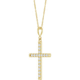 14K Yellow Gold 3/8 CTW Natural Diamond French-Set Cross 16-18" Necklace