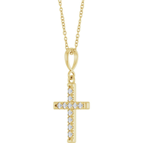 14K Yellow Gold 1/5 CTW Natural Diamond French-Set Cross 16-18" Necklace