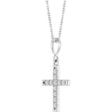 14K White Gold 1/5 CTW Natural Diamond French-Set Cross 16-18" Necklace