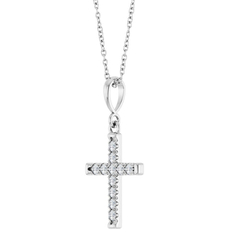 14K White Gold 1/5 CTW Natural Diamond French-Set Cross 16-18" Necklace
