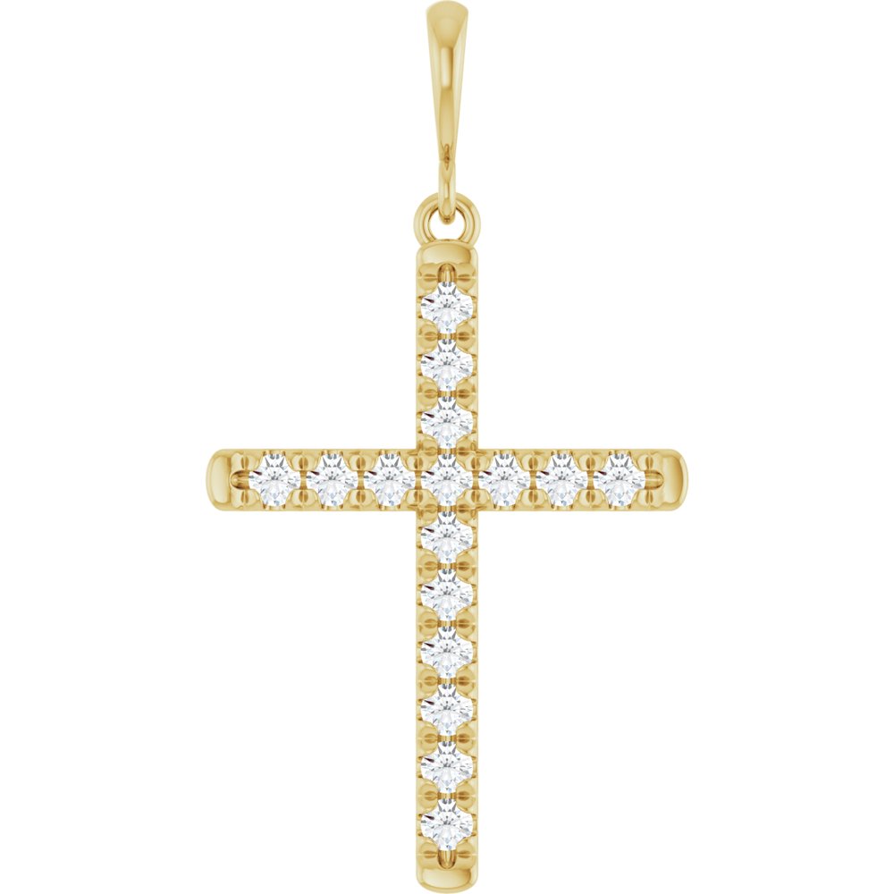 14K Yellow Gold 3/8 CTW Natural Diamond French-Set Cross Pendant