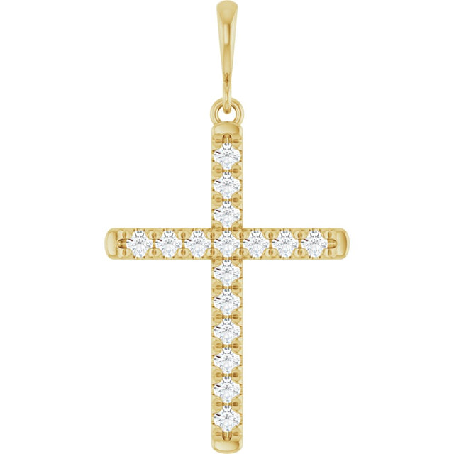 14K Yellow Gold 3/8 CTW Natural Diamond French-Set Cross Pendant