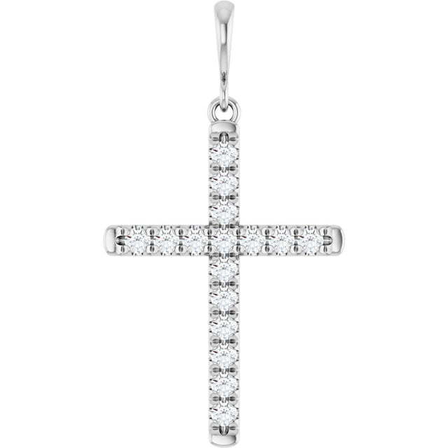 14K White Gold 3/8 CTW Lab-Grown Diamond French-Set Cross Pendant