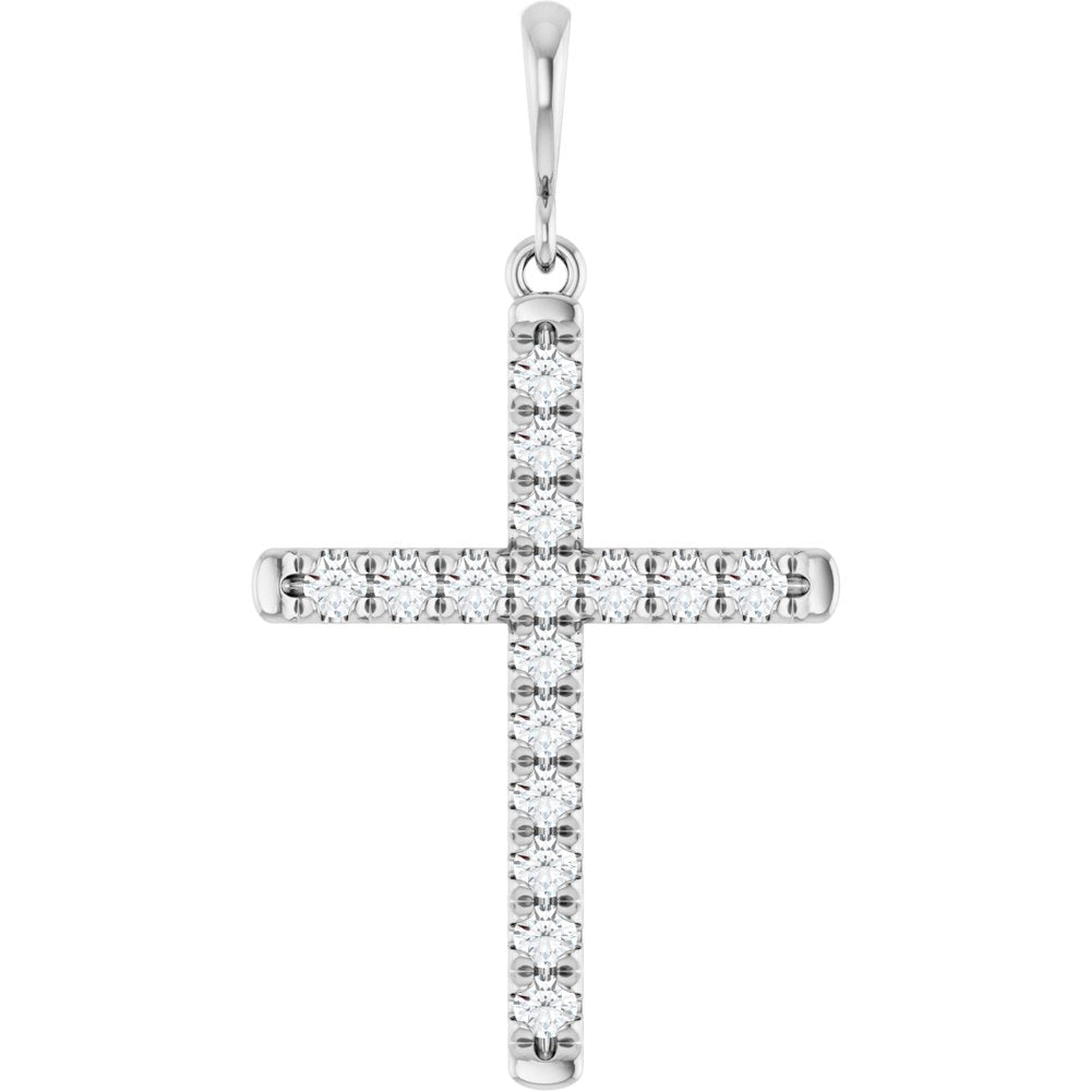 14K White Gold 3/8 CTW Lab-Grown Diamond French-Set Cross Pendant