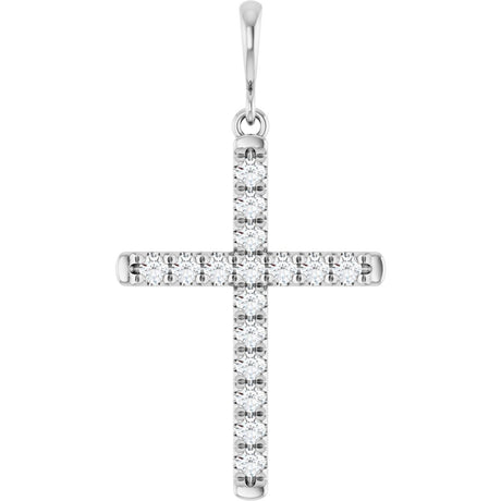 14K White Gold 3/8 CTW Lab-Grown Diamond French-Set Cross Pendant