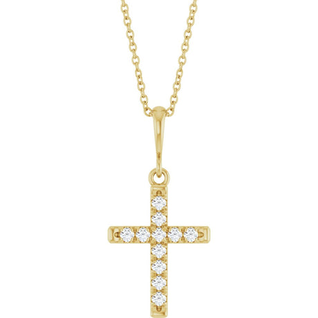 14K Yellow Gold 1/5 CTW Natural Diamond French-Set Cross 16-18" Necklace