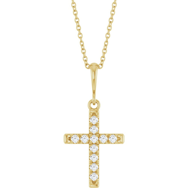 14K Yellow Gold 1/5 CTW Natural Diamond French-Set Cross 16-18" Necklace