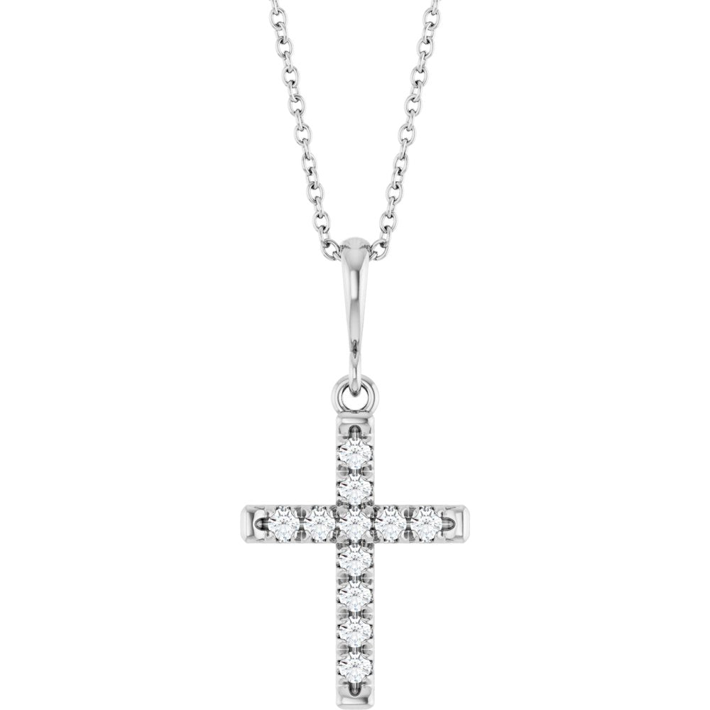 14K White Gold 1/5 CTW Natural Diamond French-Set Cross 16-18" Necklace