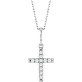 14K White Gold 1/5 CTW Natural Diamond French-Set Cross 16-18" Necklace