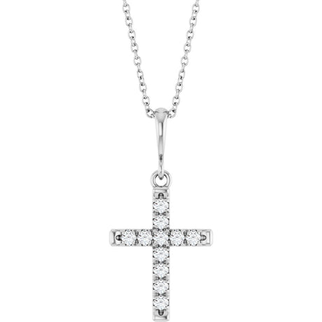 14K White Gold 1/5 CTW Natural Diamond French-Set Cross 16-18" Necklace