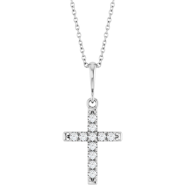 14K White Gold 1/5 CTW Natural Diamond French-Set Cross 16-18" Necklace