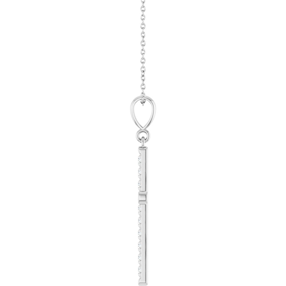 14K White Gold 3/8 CTW Lab-Grown Diamond French-Set Cross 16-18" Necklace