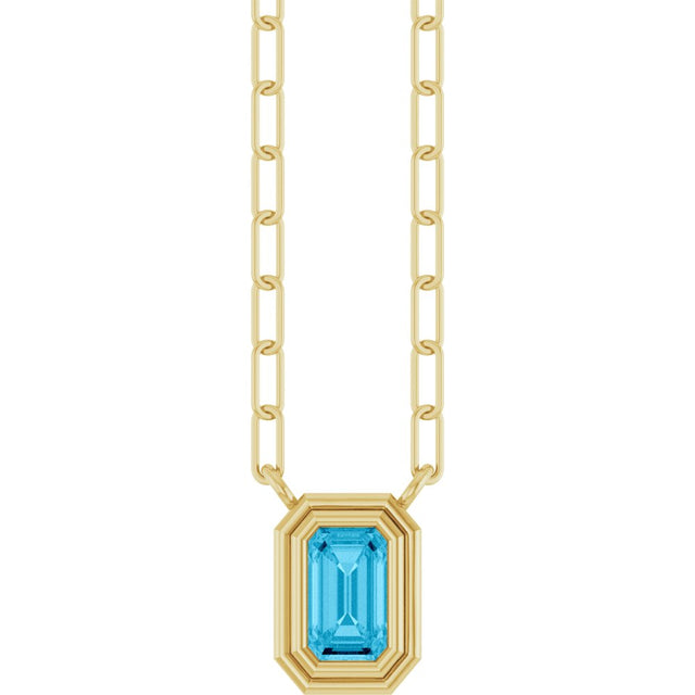 14K Yellow Gold Natural Aquamarine 18" Necklace