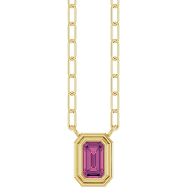 14K Yellow Gold Natural Pink Tourmaline 18" Necklace