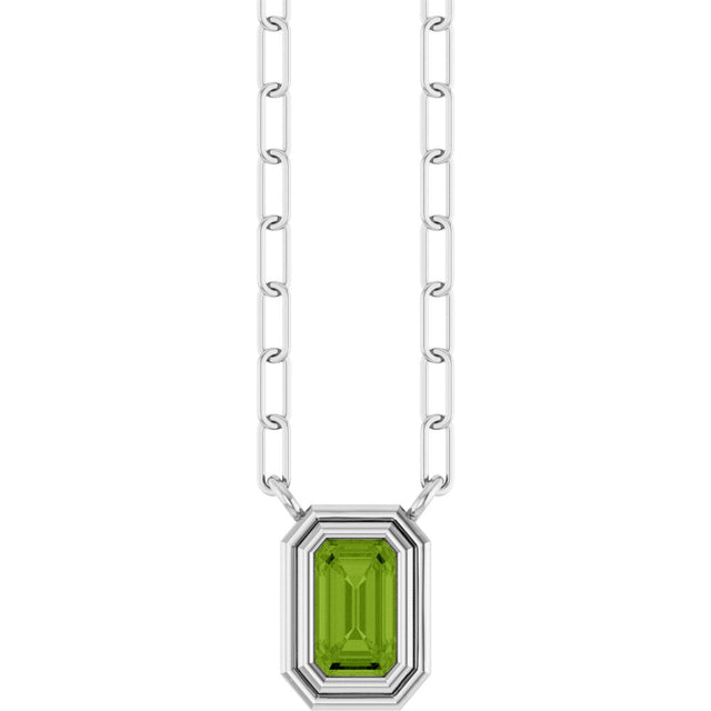 Sterling Silver Natural Peridot 18" Necklace