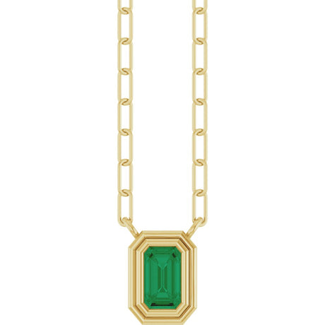 14K Yellow Gold Lab-Grown Emerald 18" Necklace