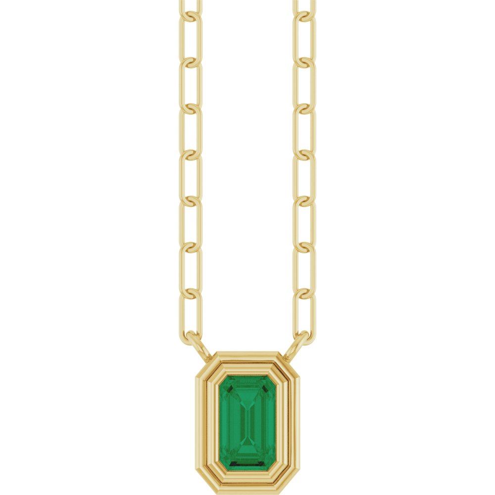 14K Yellow Gold Lab-Grown Emerald 18" Necklace