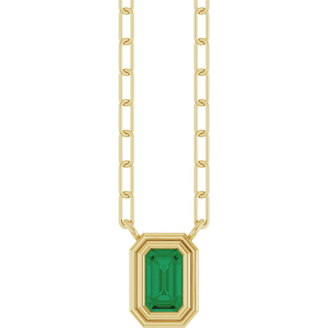 14K Yellow Gold Lab-Grown Emerald 18" Necklace