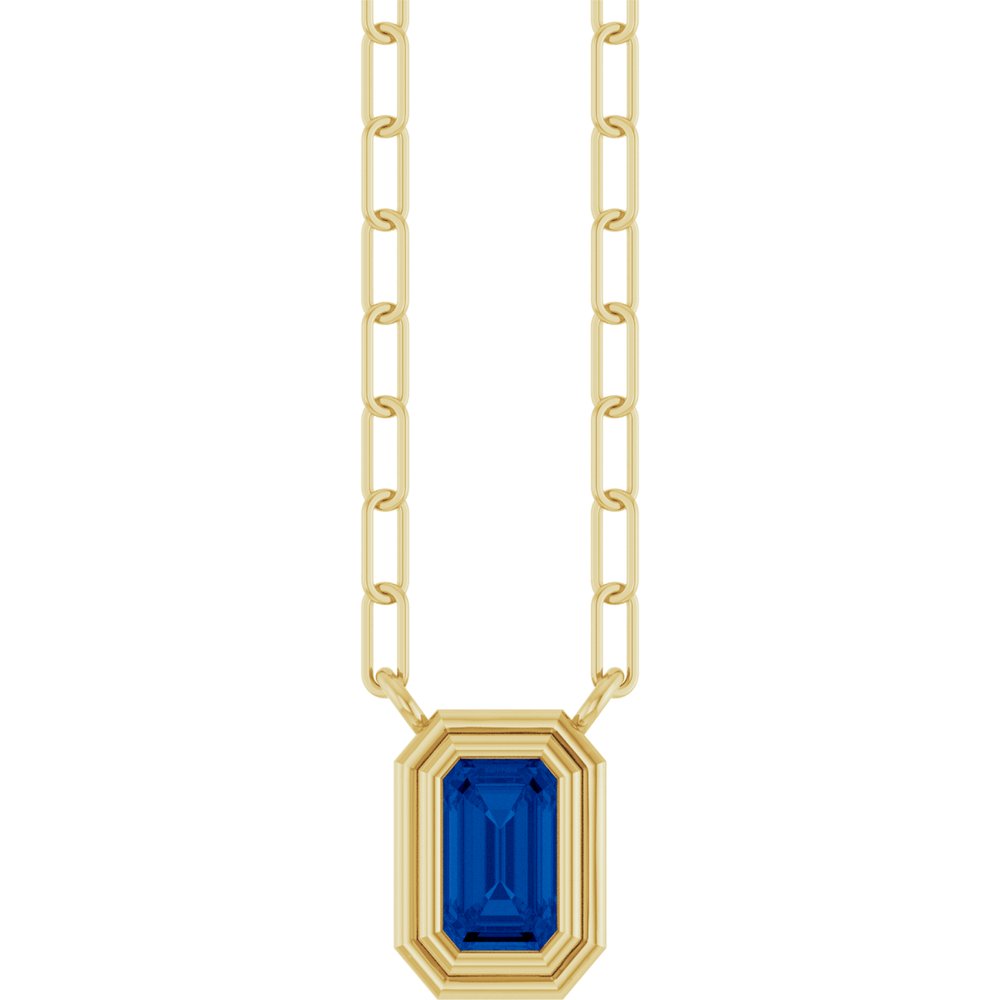 14K Yellow Gold Lab-Grown Blue Sapphire 18" Necklace
