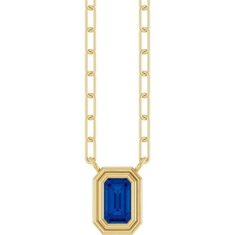 14K Yellow Gold Lab-Grown Blue Sapphire 18" Necklace