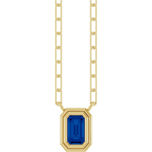 14K Yellow Gold Lab-Grown Blue Sapphire 18" Necklace